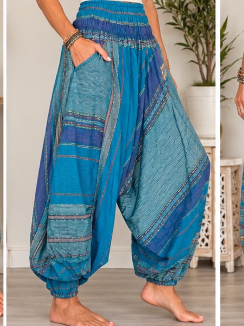 12-21” w Free size Can't Hide Wide-Leg Pull-On Harem Pants Blue & Teal